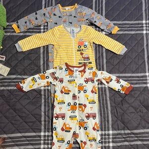 Three (3) Gerber Construction Print Footies - Yellow, Gray, White